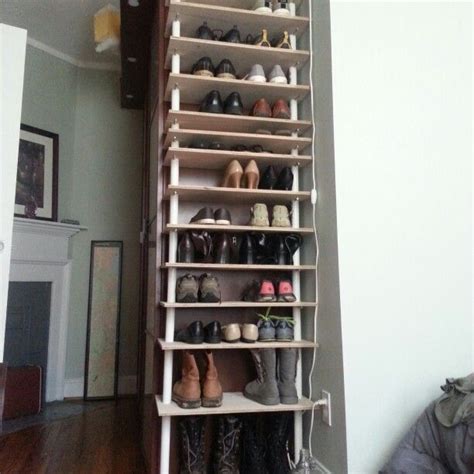 Homemade pvc and plywood 14 shelf shoe rack! Finally somewhere to put ...