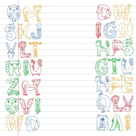 Animal alphabet. Zoo alphabet. Letters from A to Z. Cartoon cute ...