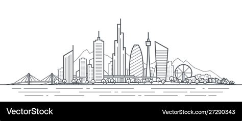 Futuristic cityscape thin line art Royalty Free Vector Image