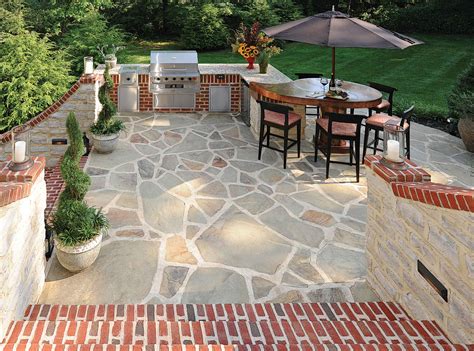 Red Brick and Gray Mortar Flagstone Patio