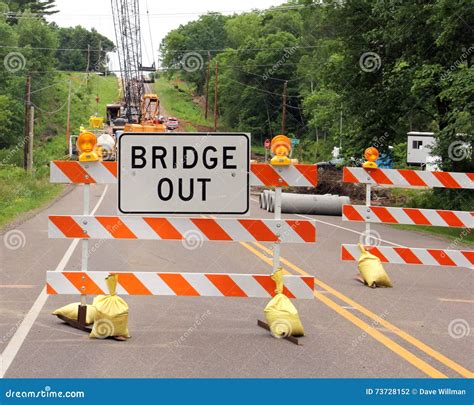 Bridge Out Sign on a Road Barricade Stock Photo - Image of barricade, danger: 73728152