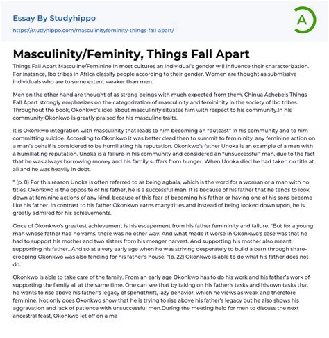 Masculinity/Feminity, Things Fall Apart Essay Example | StudyHippo.com