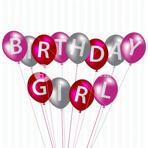 Birthday Girl Pink Balloon Card In Vector Format. Royalty-Free Stock Image - Storyblocks