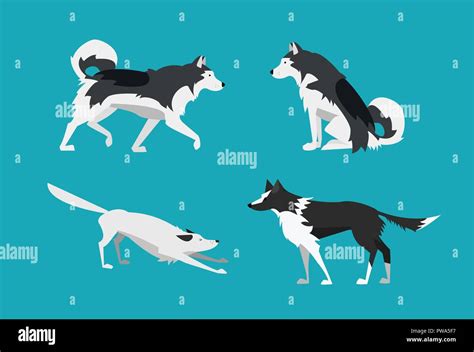 Vector Illustration. Set of Dogs in Flat Design Style. Alaskan Malamute ...