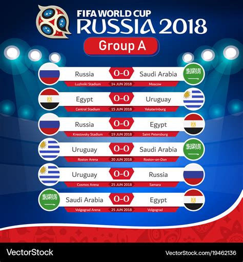 Fifa world cup russia 2018 group a fixture Vector Image