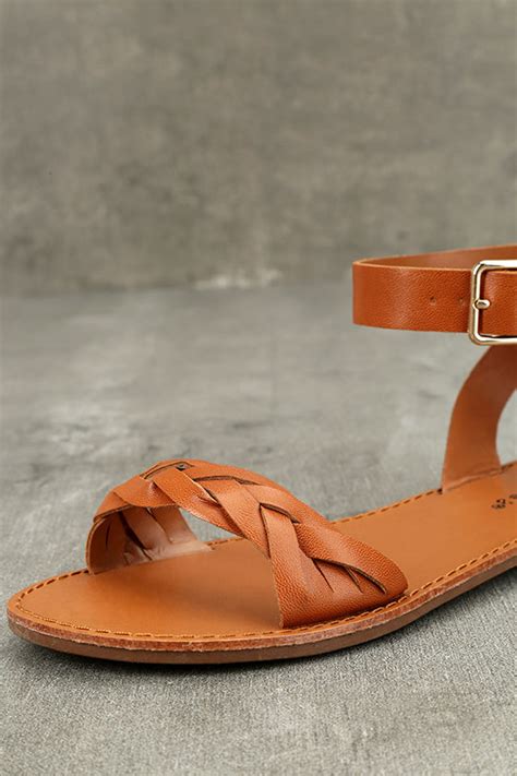 Cute Tan Sandals - Braided Sandals - Ankle Strap Sandals