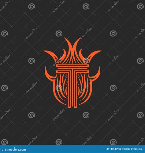 Monogram Letter T Logo in Flames, Fire Heraldic Coat of Arms for the ...