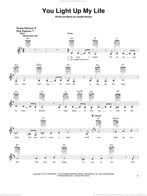 Boone - You Light Up My Life sheet music (easy) for guitar solo (chords)