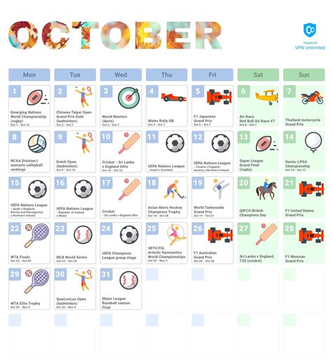 Sporting Events Calendar 2018, September-December - VPN Unlimited