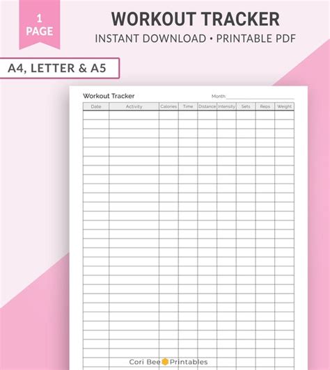 Workout Tracker Printable Workout Log Workout Planner - Etsy