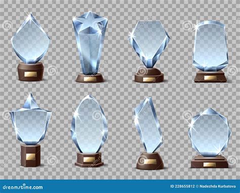 Realistic Glass Trophies. Modern Shapes Crystal Winners Awards, 3d ...