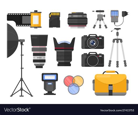 Photography equipment flat Royalty Free Vector Image