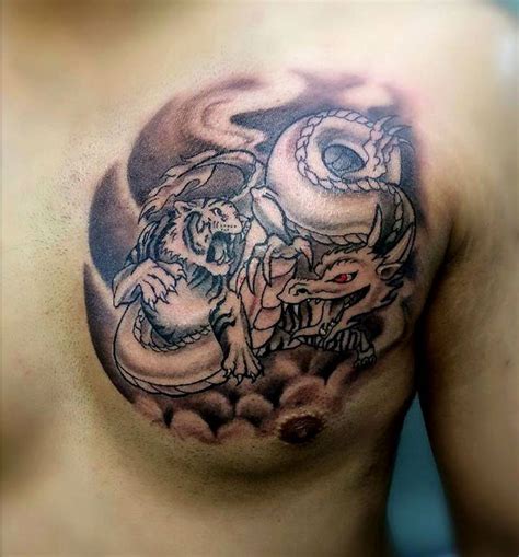 Tiger & Dragon Chest Tattoo | Best tattoo design ideas