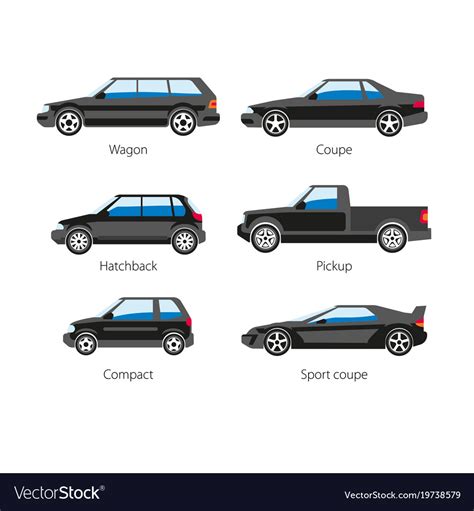 Car automobile body type names flat Royalty Free Vector