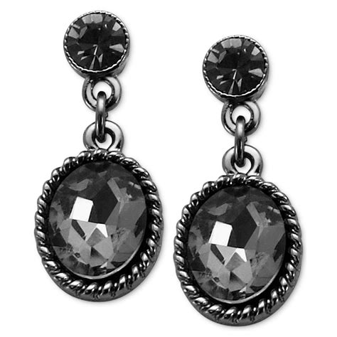 Guess Hematitetone Black Diamond Stone Drop Earrings in Black | Lyst