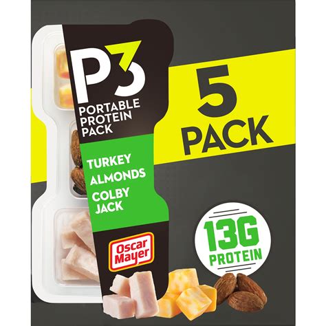 P3 Portable Protein Snack Pack with Turkey, Almonds & Colby Jack Cheese ...