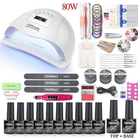 36w/48w/80w Led Uv Nail Lamp Kit for Manicure Set 12 Color Gel Nail ...