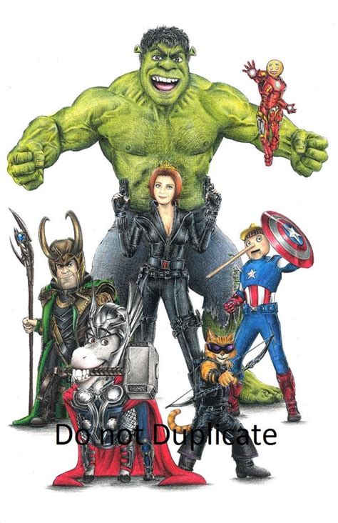 The Shrek Avengers 11 x 17 Colored Pencil Print