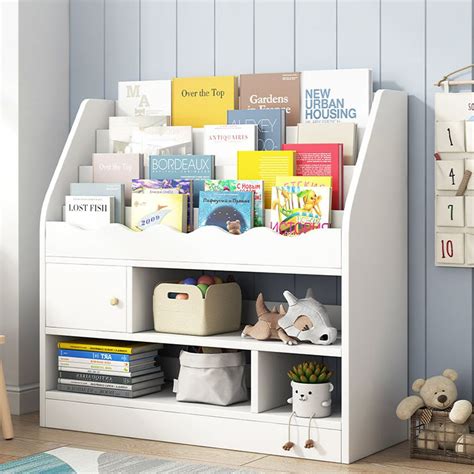 Modern White Kids Bookshelf Toy Storage Shelf in Manufacture Finish