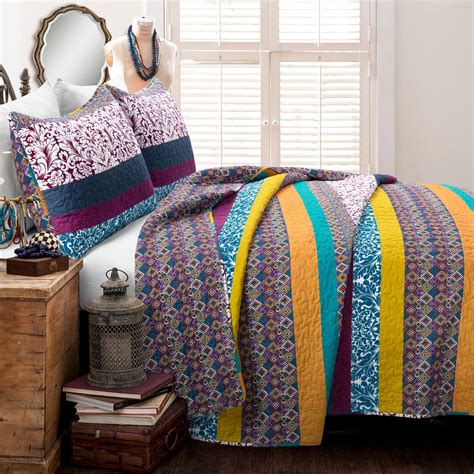 Boho Stripe Reversible Oversized Cotton 3 Piece Quilt Set | Lush Decor ...