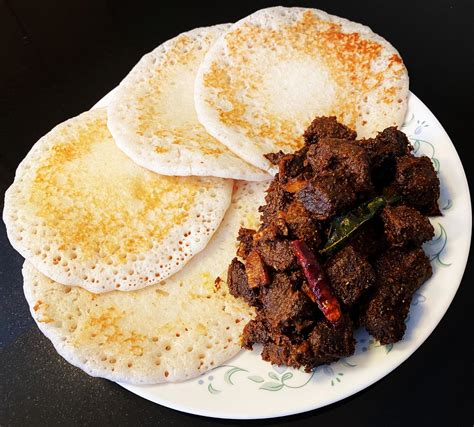 [Homemade] Kerala Style Beef Fry with Appams made with Rice Flour and Coconut Milk : r/food