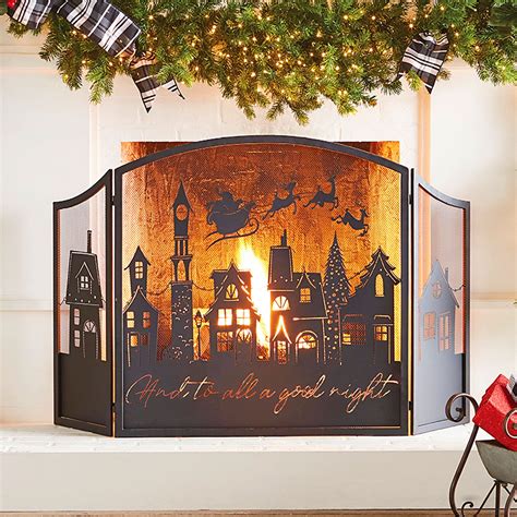 Christmas Town Iron Fireplace Screen