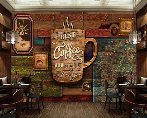 Custom food store wallpaper,Wood pattern coffee,3D retro mural for the restaurant cafe hotel ...