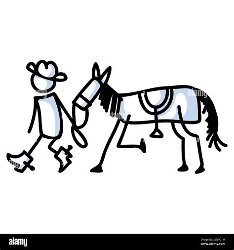 Black and white drawn stick figure of cowboy horse clip art. Wild masculine stallion for ...