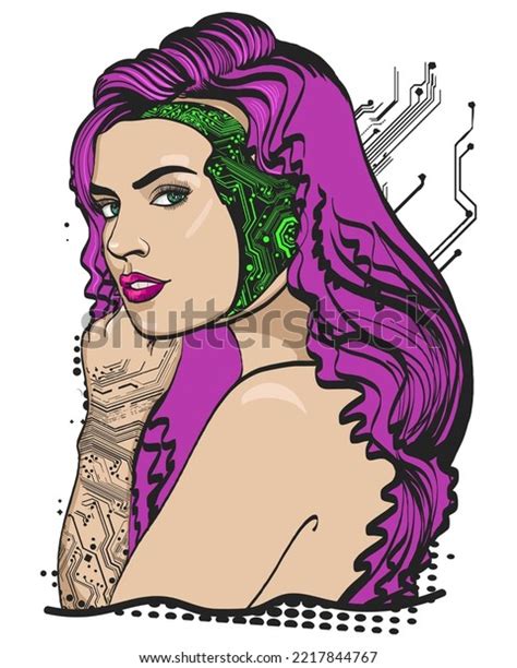 Cyberpunk Girl Robot Woman Portrait Old Stock Vector (Royalty Free ...