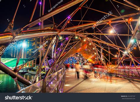 Night View Helix Pedestrian Bridge Marina Stock Photo 414107197 ...