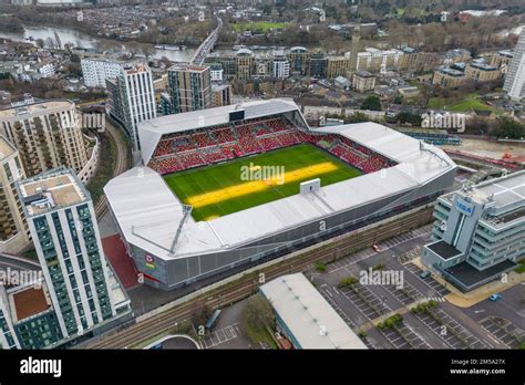 Aerial view of Gtech Community Stadium, home to English Premier League ...