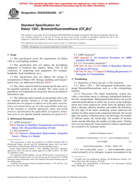 ASTM D5632/D5632M-12e1 - Standard Specification for Halon 1301, Bromotrifluoromethane