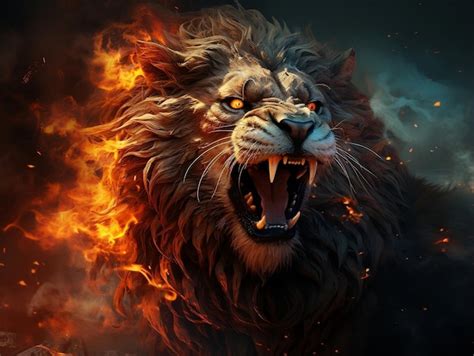 Premium Photo | Fire lion art on abstract background