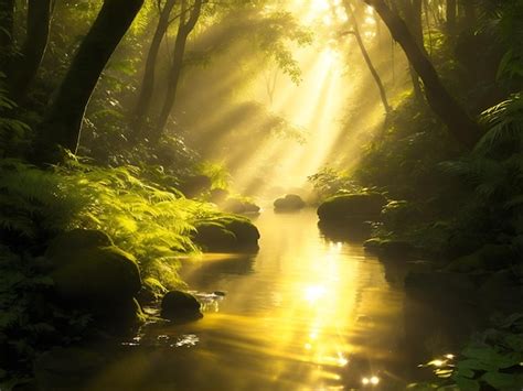 Premium AI Image | Golden rays in forest background