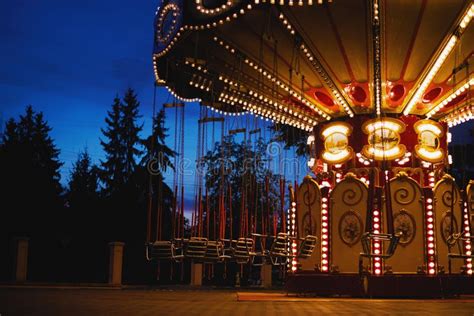 Carousel Merry-go-round in Amusement Park at a Night City Stock Image ...