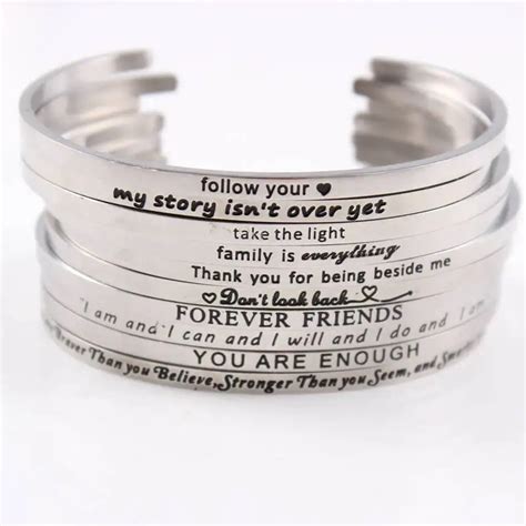 2017 New Arrival! 316L Stainless Steel Bracelets Engraved Positive Inspirational Quote Cuff ...