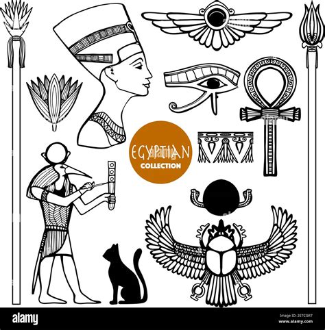 Egypt set with ancient god symbols and ornaments isolated vector ...