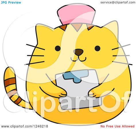 Clipart of a Yellow Kitty Cat Nurse Holding a Clipboard - Royalty Free ...