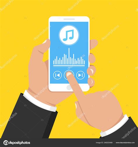 Hand Holding Smartphone Yellow Background Music Player App Screen Flat ...