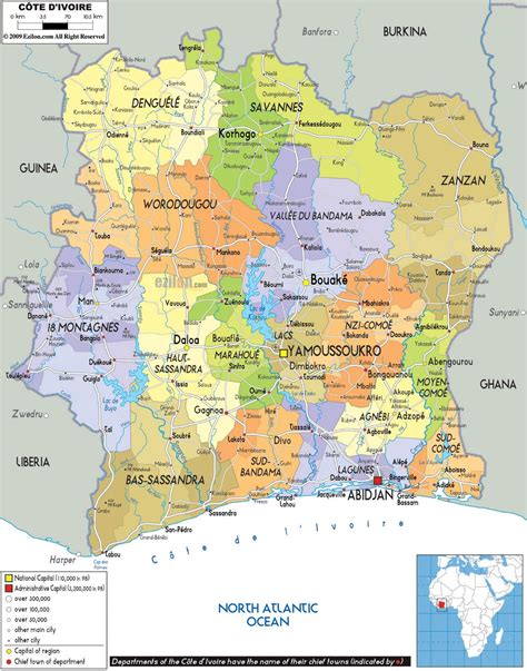 Large political and administrative map of Ivory Coast with roads, cities and airports | Cote d ...