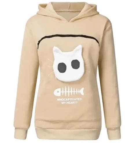 Cat Pouch Hood Pullover Sweater Women Tops with Carry Small Pets ...