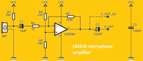 Microphone amplifier circuit using lm 358 op amp