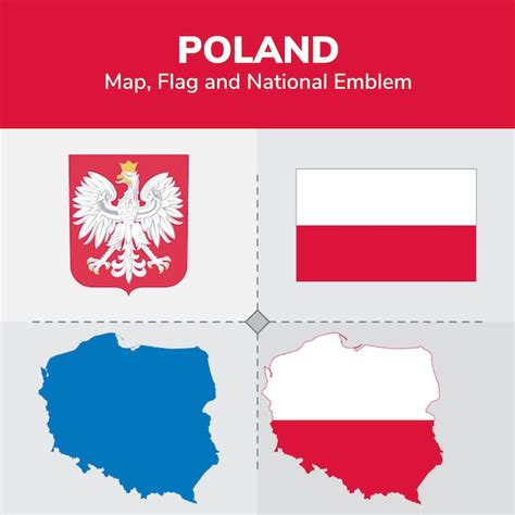 Premium Vector | Poland map, flag and national emblem