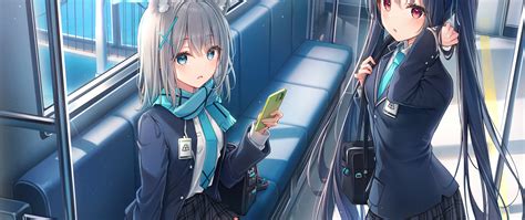 2560x1080 Shiroko Kuromi Serika Blue Archive On Train Wallpaper,2560x1080 Resolution HD 4k ...