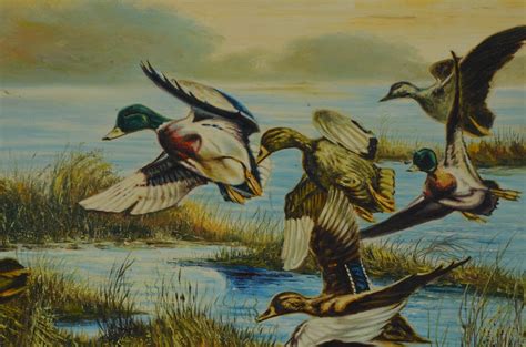 Signed Oil Painting on Canvas of Ducks in Flight | EBTH