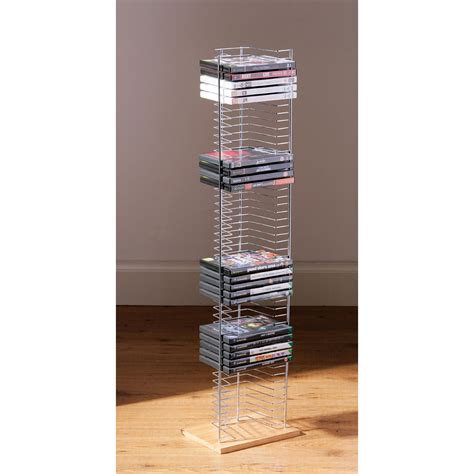 Wood Base DVD Rack Tower Chrome Holds up to 50 DVDs | eBay