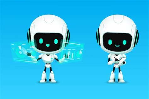 Premium Vector | Set of cute robot ai character analyze and note action,