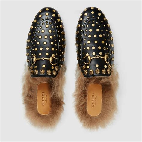 Gucci Studded Fur Loafers | Gucci shoes, Shoes, Studded slippers