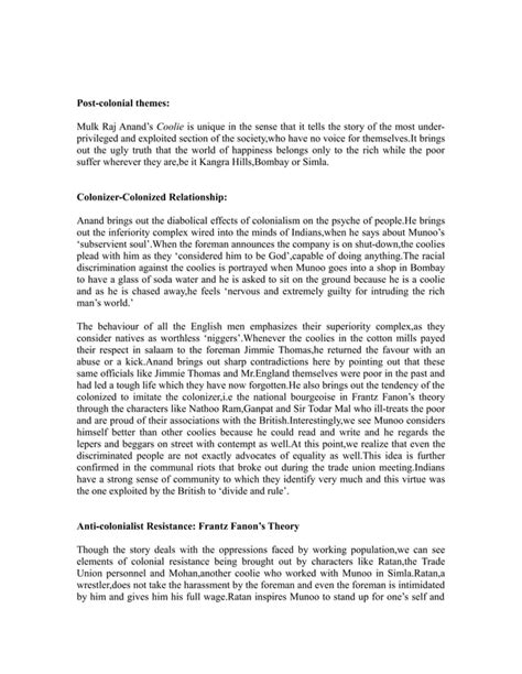 Post colonial analysis : Coolie by Mulk Raj anand | PDF