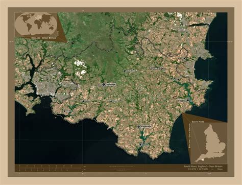 South Hams, England - Great Britain. Low-res Satellite. Labelled Stock Illustration ...